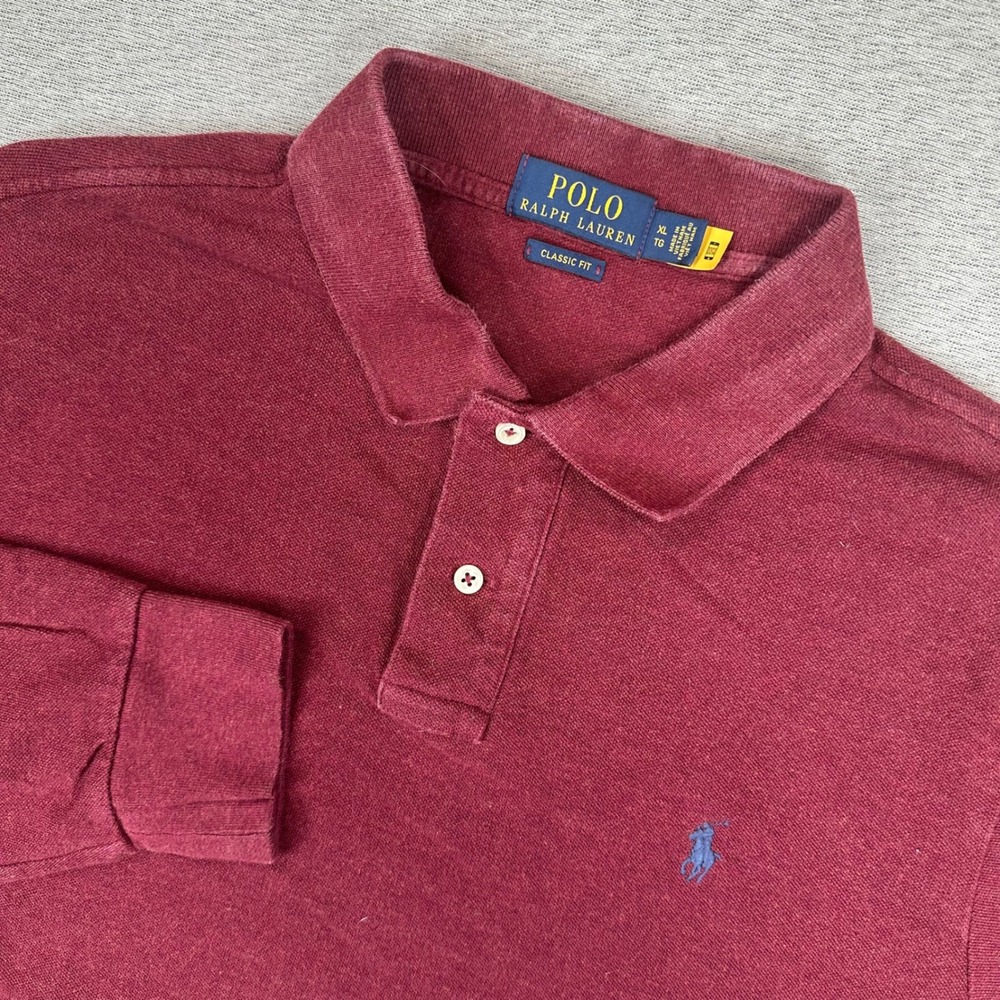Ralph Lauren Polo Shirt Mens XL Classic Fit Burgundy Maroon Long Sleeve‎ Pique